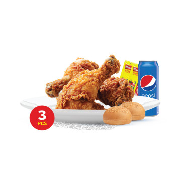 BROASTED 3PCS COMBO WT 2BUN 3 KETCHUP 1PEPSI 250ML