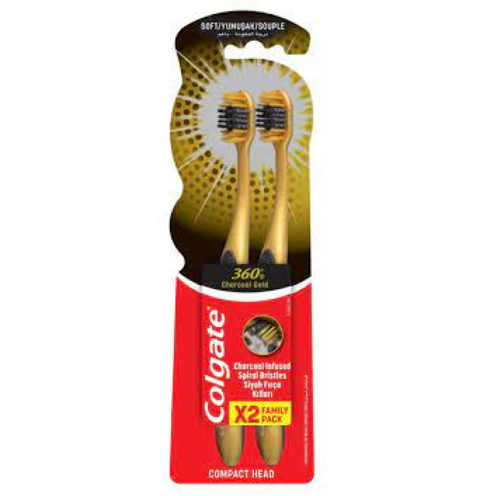 COLGATE TOOTHBRUSH 360 CHARCOAL GOLD VAL PK 2 PC